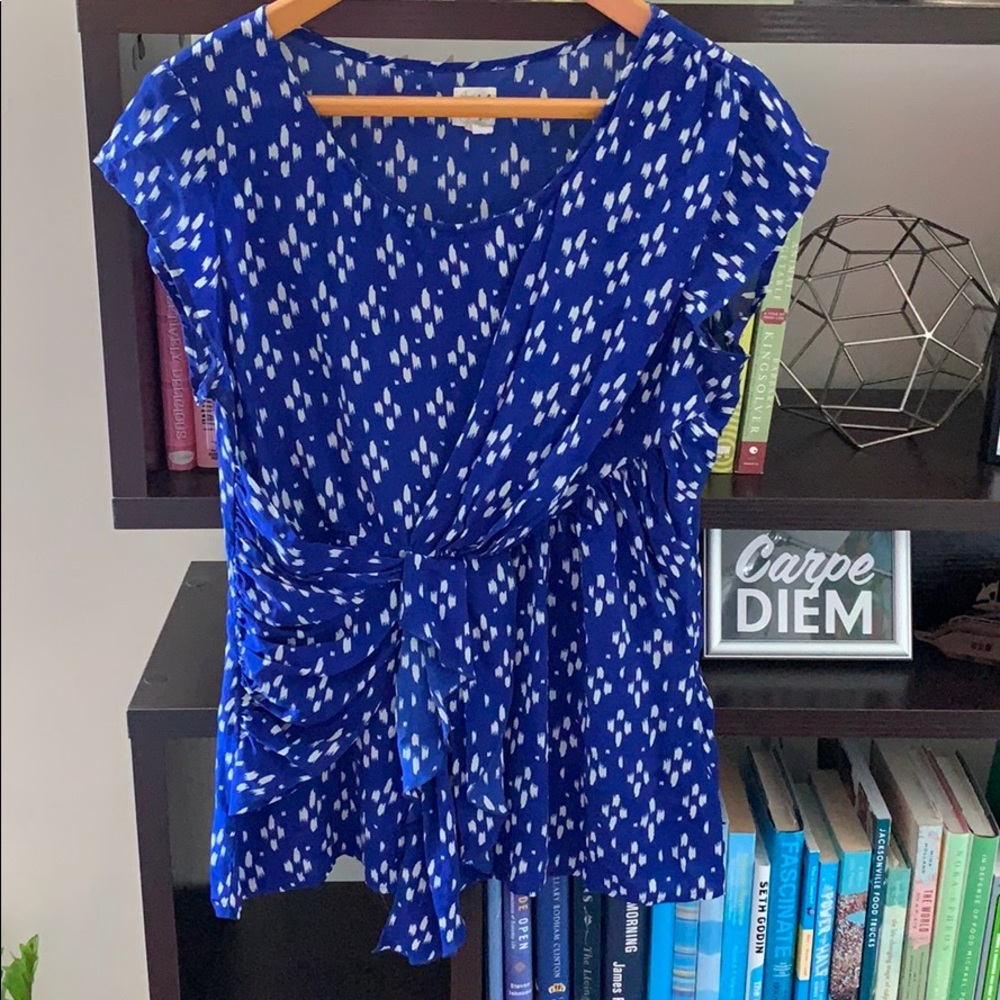 Edme & Esyllte Anthro Silk Royal Blue White Top 8